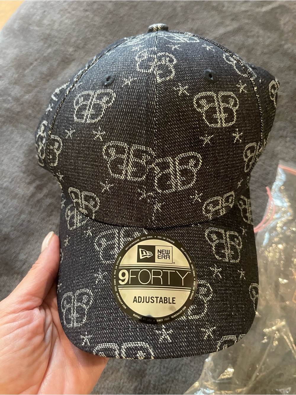 BAPY by A Bathing Ape x New Era 9FORTY Monogram Denim Cap Blue Dark HT0083XK NWT
